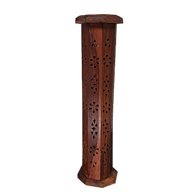 Wooden Incense Burner - Carved Tower